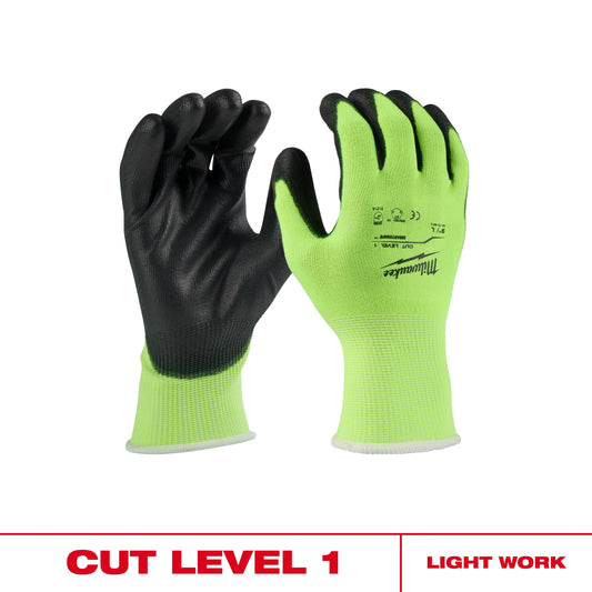 Milwaukee Tool 48-73-8912 Cut 1 Hight Visibility Polyurethane Dipped Gloves (L), 6 PR/PK