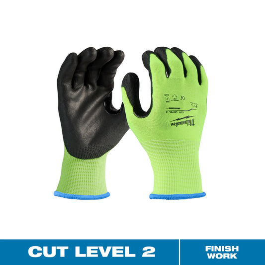 Milwaukee Tool 48-73-8922 High Visibility Cut Level 2 Polyurethane Dipped Gloves (L), 6 EA/PK
