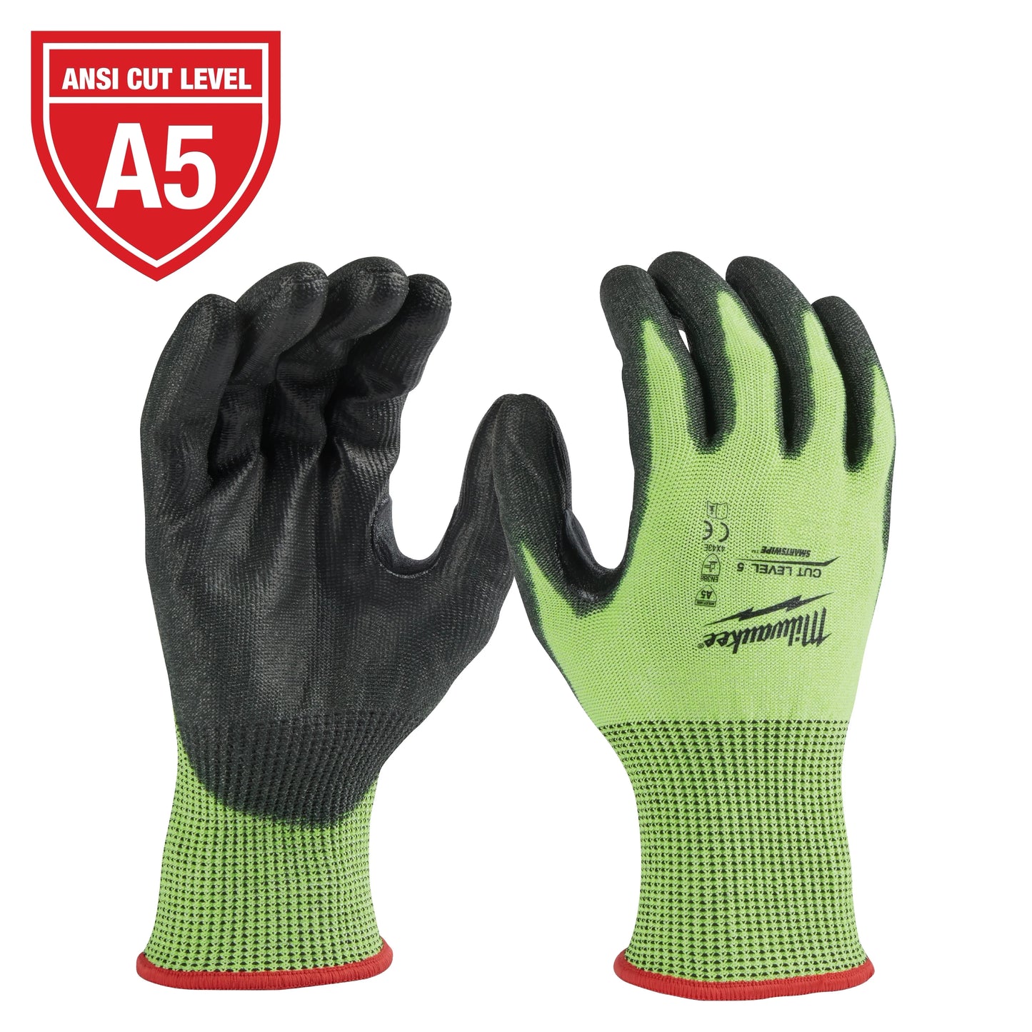 Milwaukee Tool 48-73-8951 Cut 5 Hight Visibility Polyurethane Dipped Gloves (M), 6 PR/PK