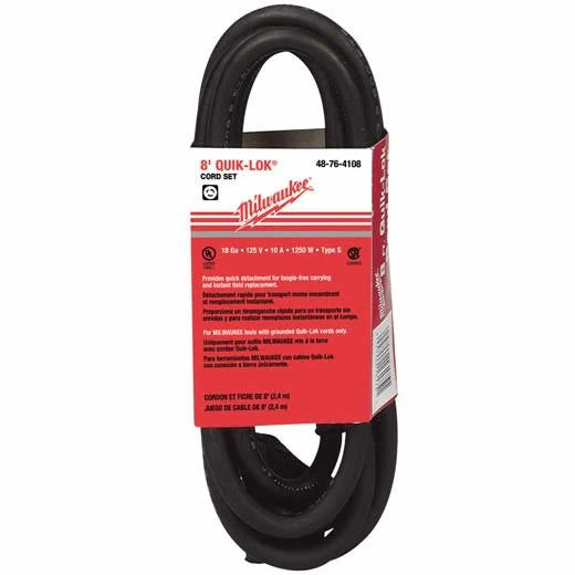 Milwaukee Tool 48-76-4108 8' QUIK-LOK® w/Twist Style Plug Cord, 1 SET
