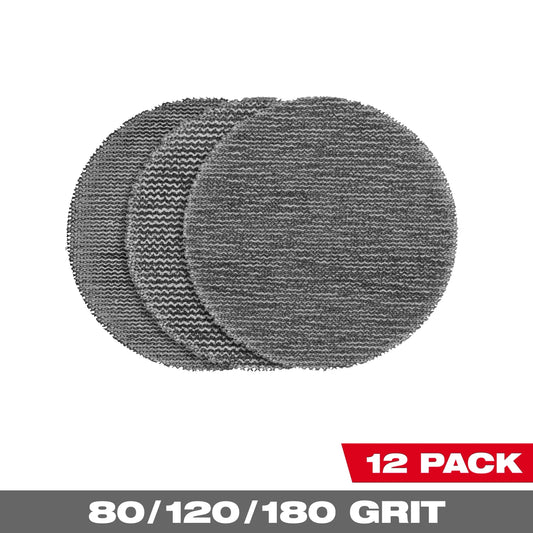 Milwaukee Tool 48-80-6405 3” Assorted 80, 120, 180 Grit Mesh Sanding Discs with POWERGRID™ Tear Resistant Mesh – (12 PK) + Pad Saver, 1 ST