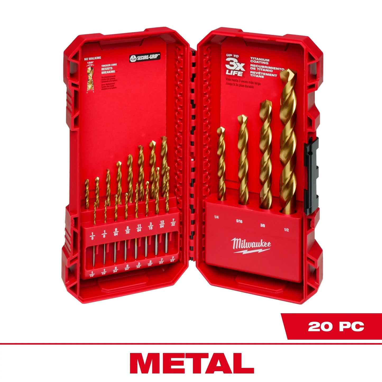 Milwaukee Tool 48-89-1105 20PC THUNDERBOLT® Titanium Drill Bit Set, 5 SET/CS