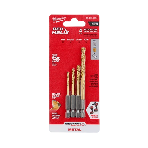 Milwaukee Tool 48-89-4644 4PC SHOCKWAVE™ Impact Duty RED HELIX™ Titanium Drill Bit Set, 1 ST