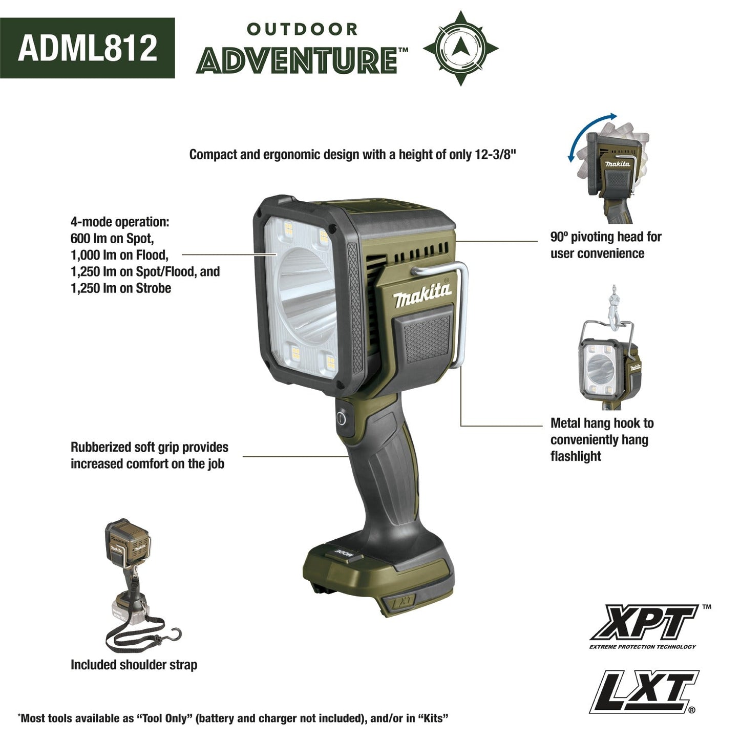 Makita ADML812 Outdoor Adventure, 18V LXT® L.E.D. Flashlight/Spotlight, Light Only