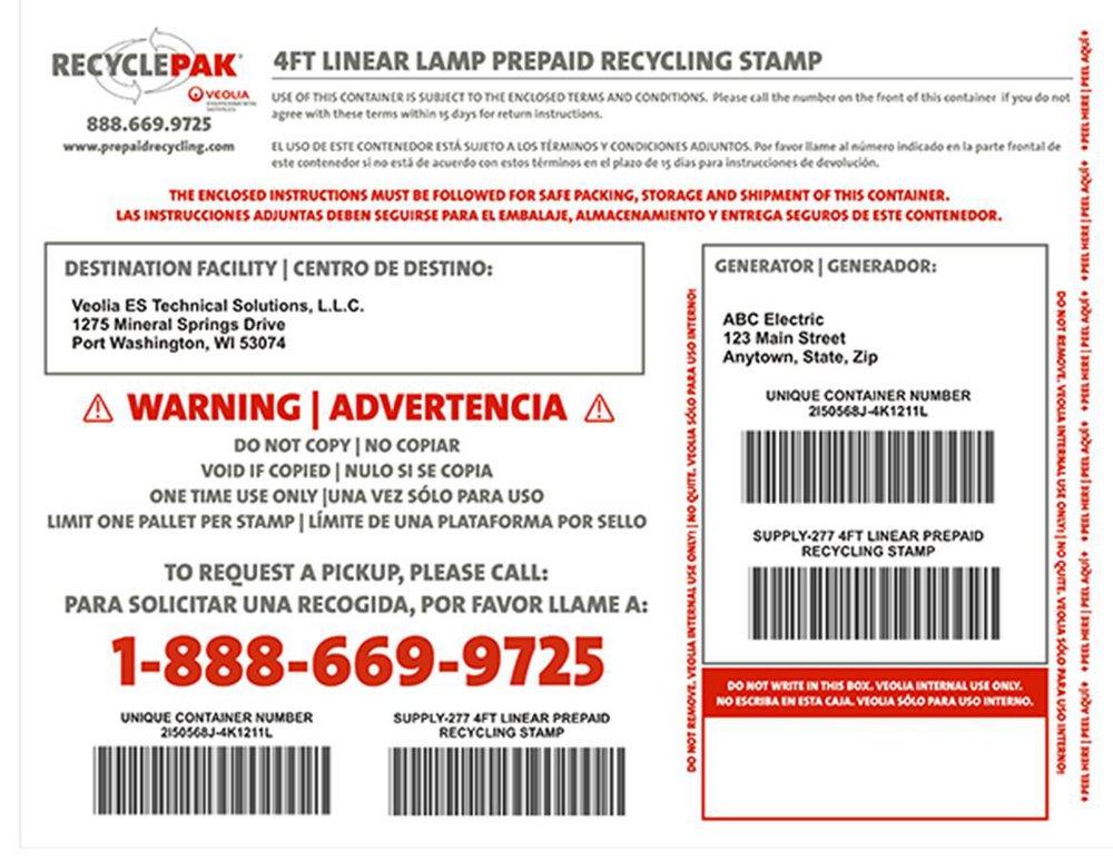 Recycle-Pak SUPPLY-277 4Ft Linear Lamp Prepaid Recycling Stamp