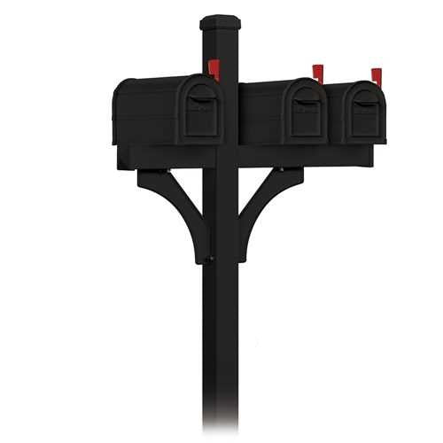 Mailboxes 4873BLK Salsbury Deluxe Mailbox Post - 2 Sided for (3) Mailboxes - In-Ground Mounted - Black