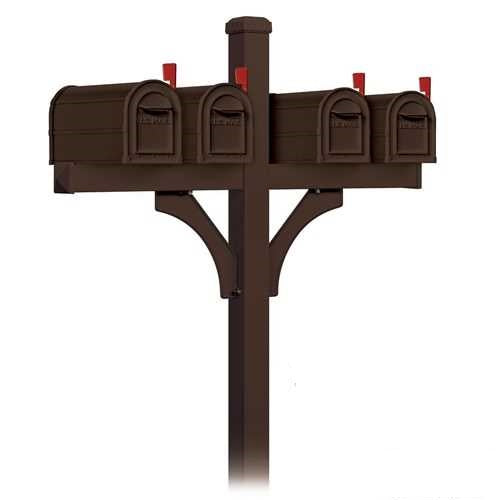 Mailboxes 4874BRZ Salsbury Deluxe Mailbox Post - 2 Sided for (4) Mailboxes - In-Ground Mounted - Bronze