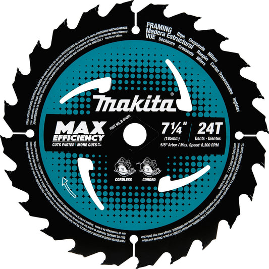 Makita B-61656 7‘1/4" 24T Carbide‘Tipped Max Efficiency Circular Saw Blade, Framing