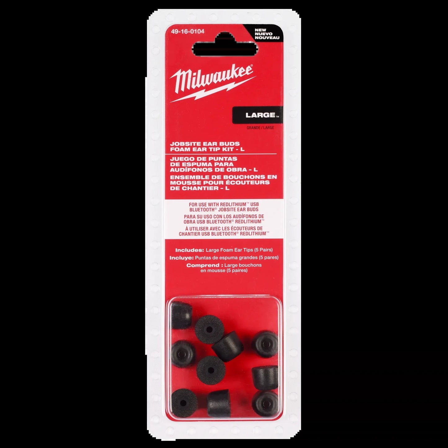 Milwaukee Tool 49-16-0104 Jobsite Earbuds Foam Ear Tip Kit - L, 1 ST