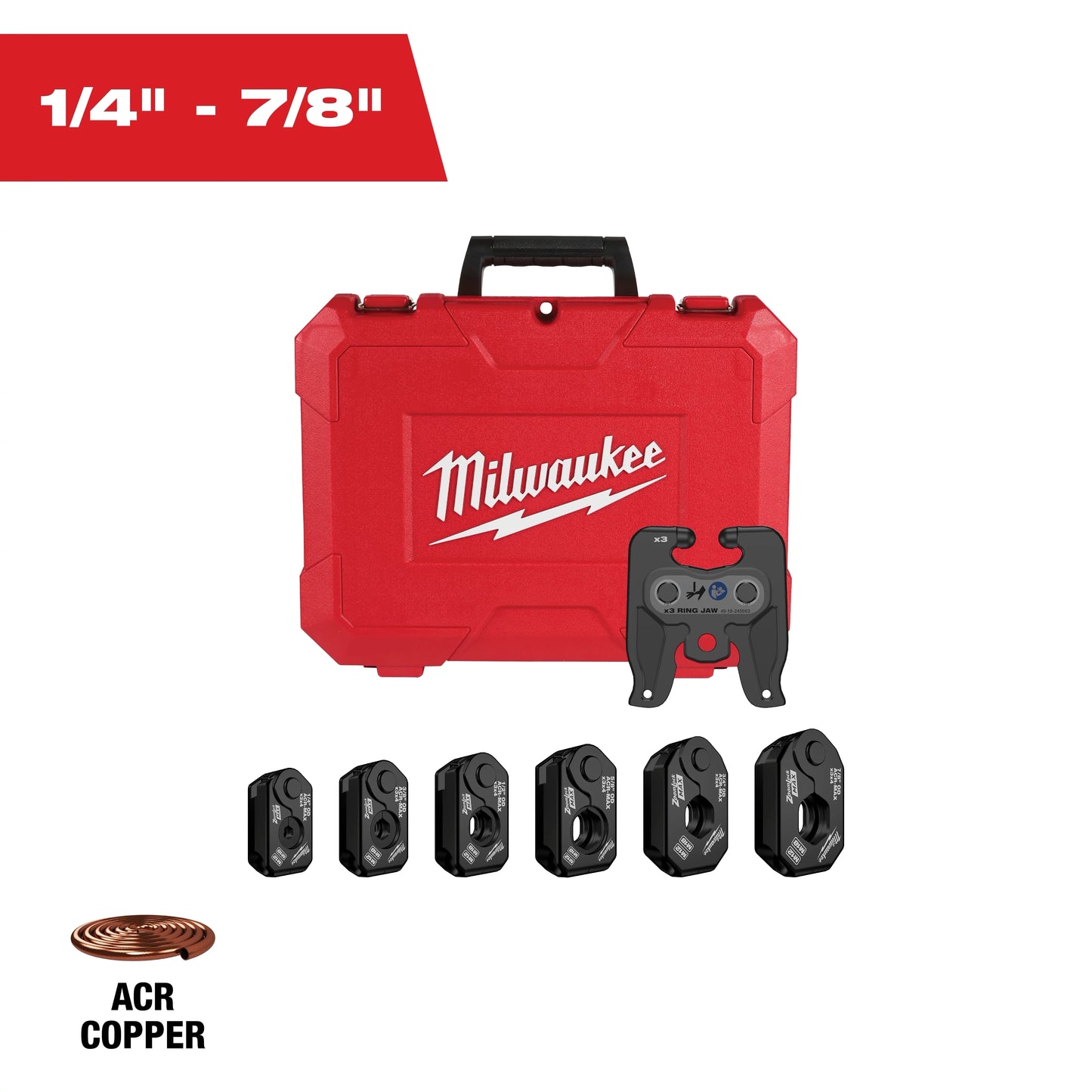 Milwaukee Tool 49-16-2461ZX 1/4" - 7/8" ZoomLock MAX and MaxiPro Pivoting Press Ring Kit for M12 FORCE LOGIC Press Tools, 1 EA