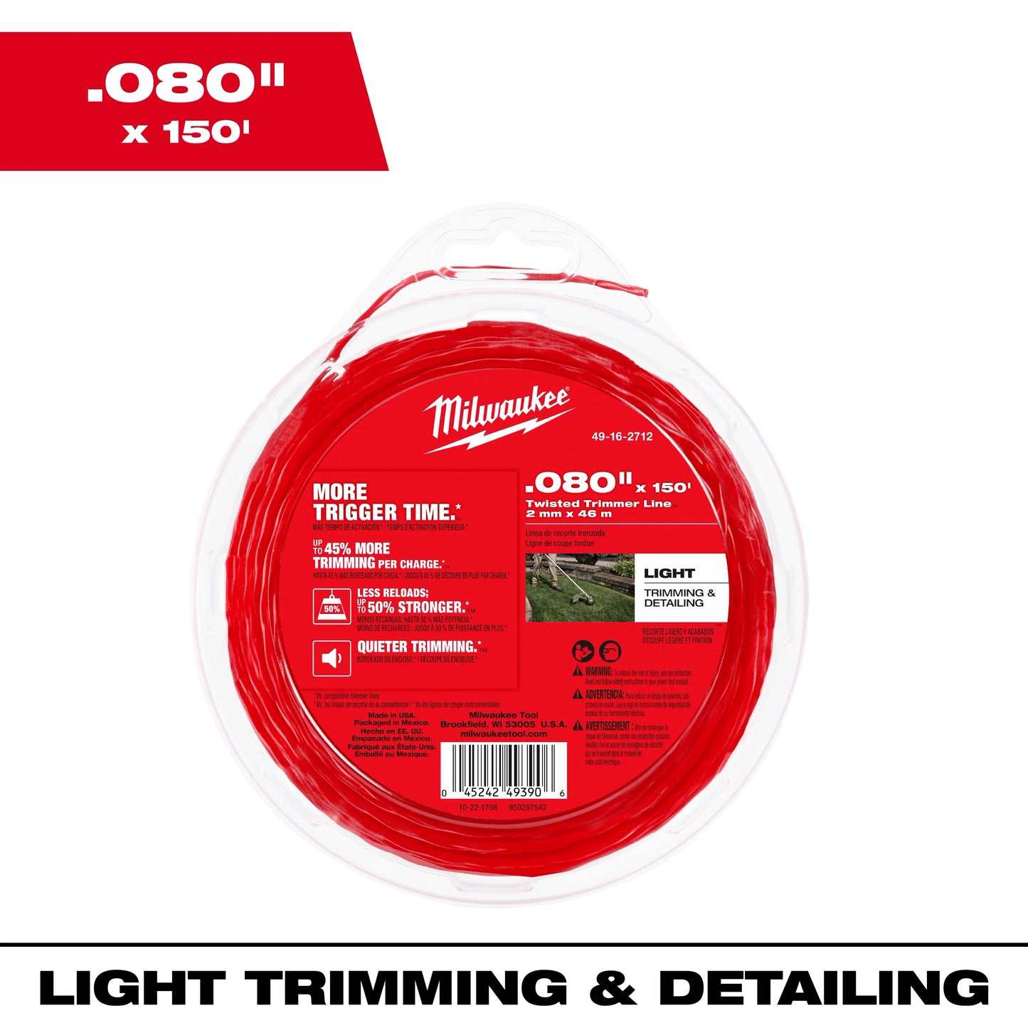 Milwaukee Tool 49-16-2712 .080" x 150’ Twisted Trimmer Line, 1 EA