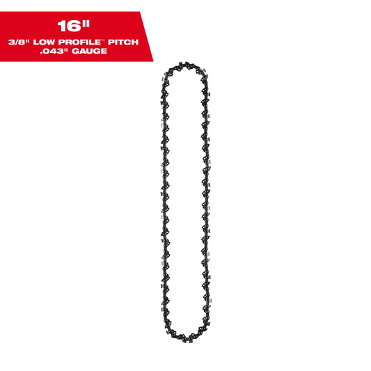 Milwaukee Tool 49-16-2715 16" 3/8" LOW PROFILE™ Pitch, .043" Gauge Saw Chain, 1 EA