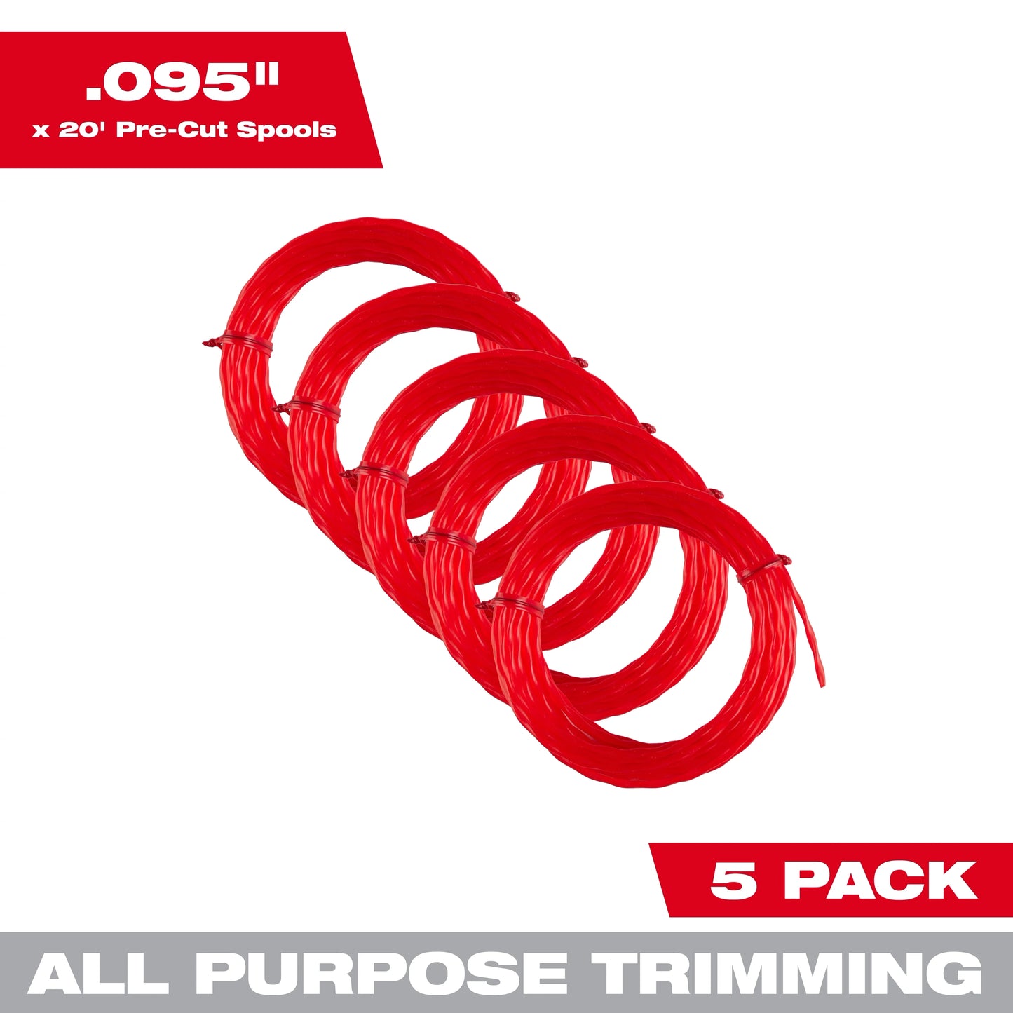 Milwaukee Tool 49-16-2782 .095" x 20’ (5 PK) Pre-Cut Twisted Trimmer Line, 6 EA/PK