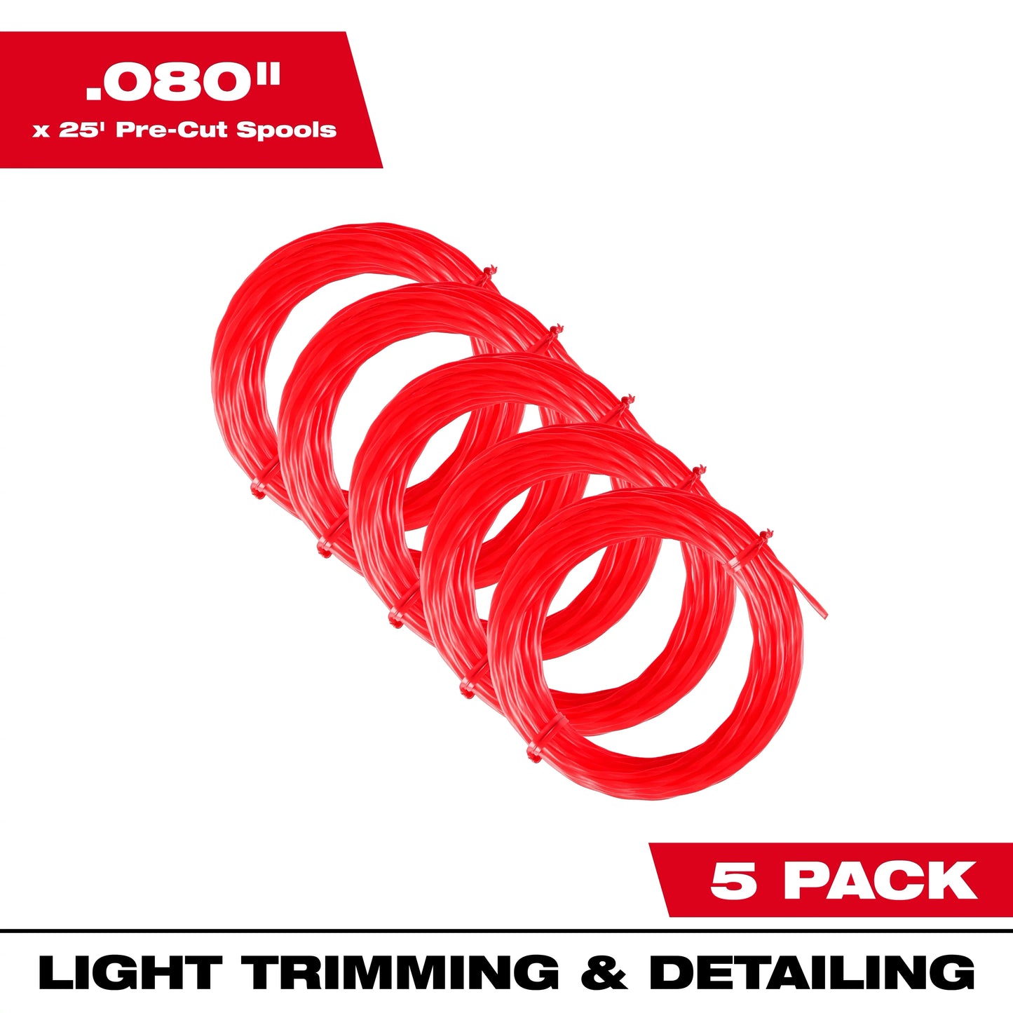 Milwaukee Tool 49-16-2810 .080" x 25’ (5 PK) Pre-Cut Twisted Trimmer Line, 5 EA/PK