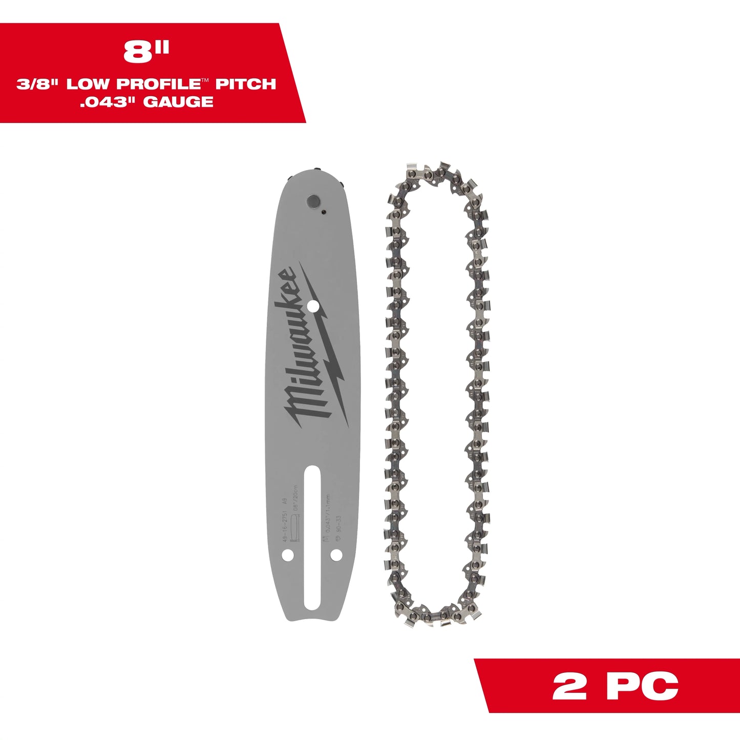 Milwaukee Tool 49-16-2818 8" 3/8" LOW PROFILE™ Pitch, .043" Gauge Saw Chain and Guide Bar Set, 1 ST