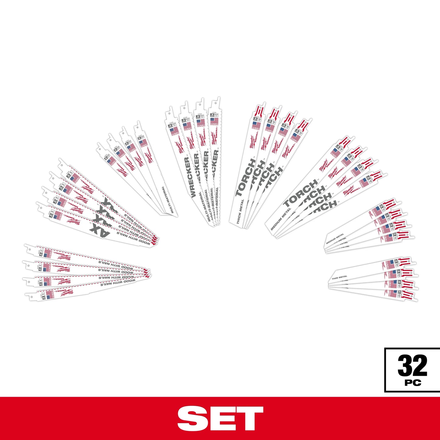 Milwaukee Tool 49-22-1132 32PC Wood and Metal Cutting SAWZALL® Blade Set, 1 ST