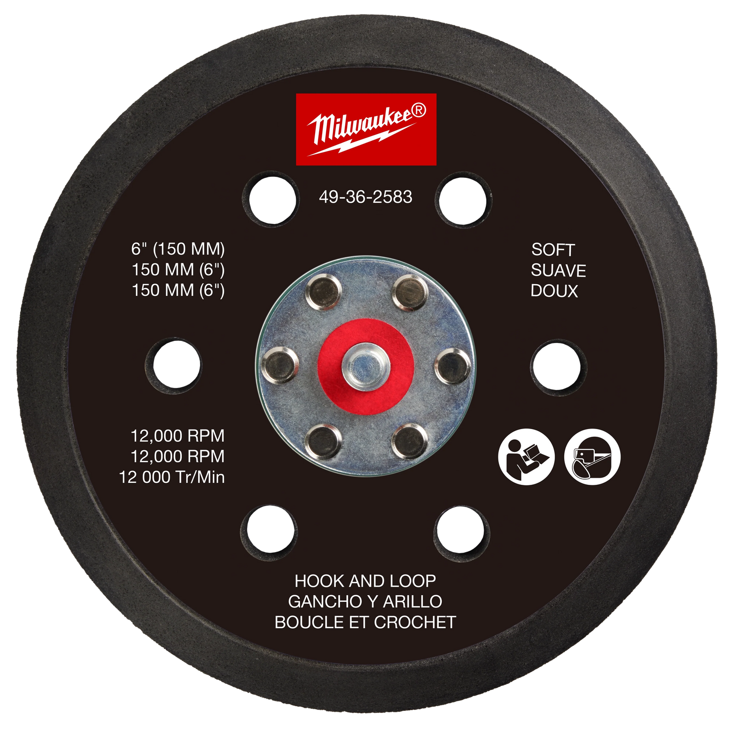Milwaukee Tool 49-36-2583 6" Hook and Loop Sander Backing Pad - Soft, 1 EA