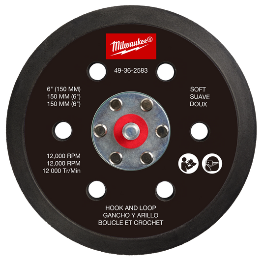 Milwaukee Tool 49-36-2583 6" Hook and Loop Sander Backing Pad - Soft, 1 EA