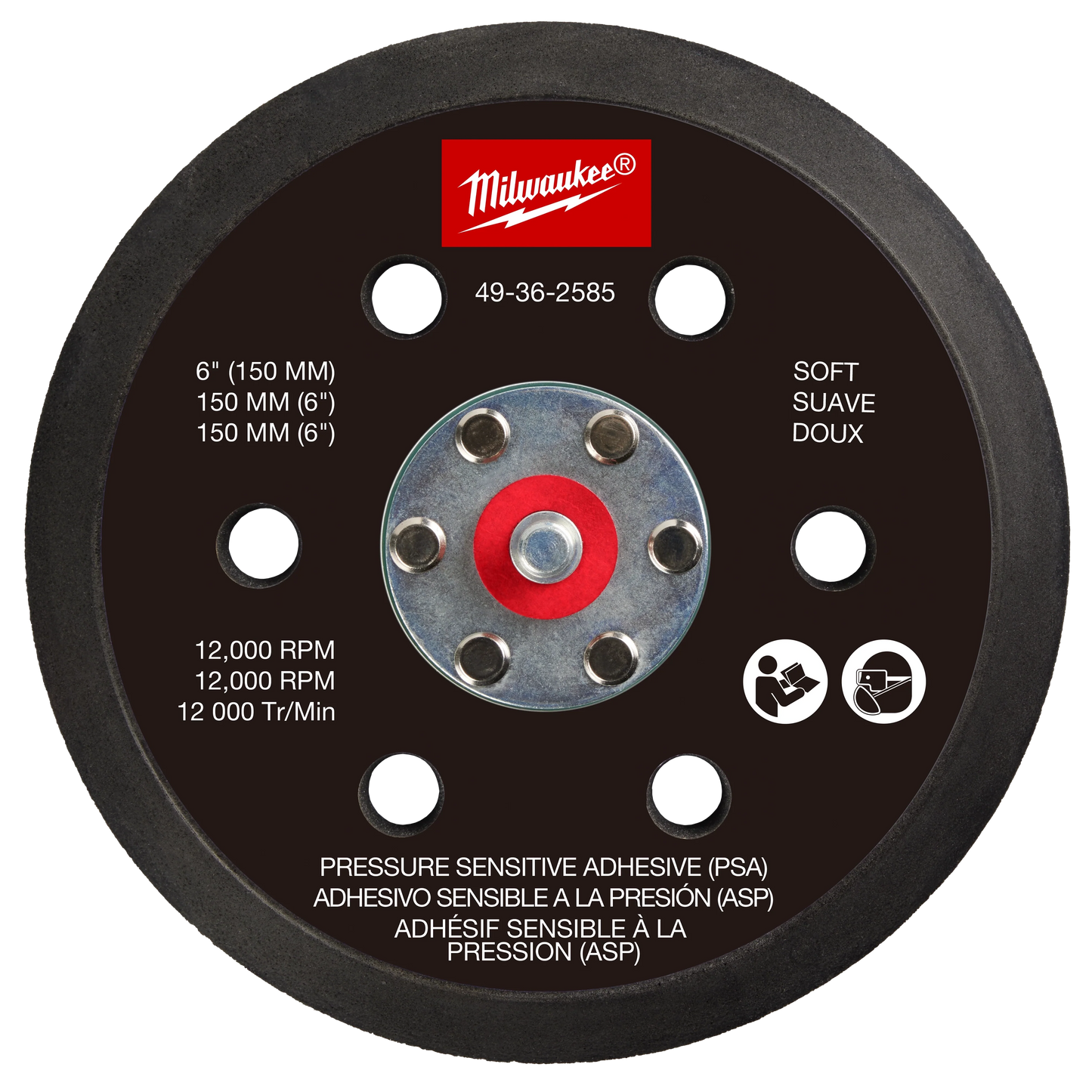 Milwaukee Tool 49-36-2585 6" Pressure Sensitive Adhesive Sander Backing Pad – Soft, 1 EA