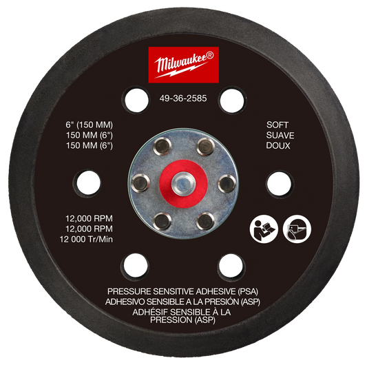 Milwaukee Tool 49-36-2585 6" Pressure Sensitive Adhesive Sander Backing Pad – Soft, 1 EA