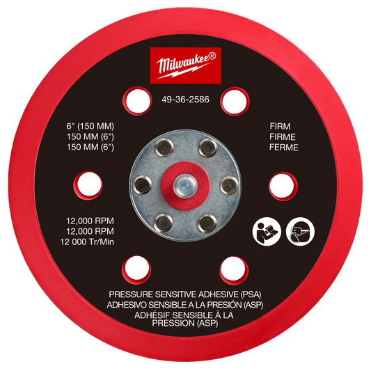 Milwaukee Tool 49-36-2586 6" Pressure Sensitive Adhesive Sander Backing Pad – Firm, 1 EA