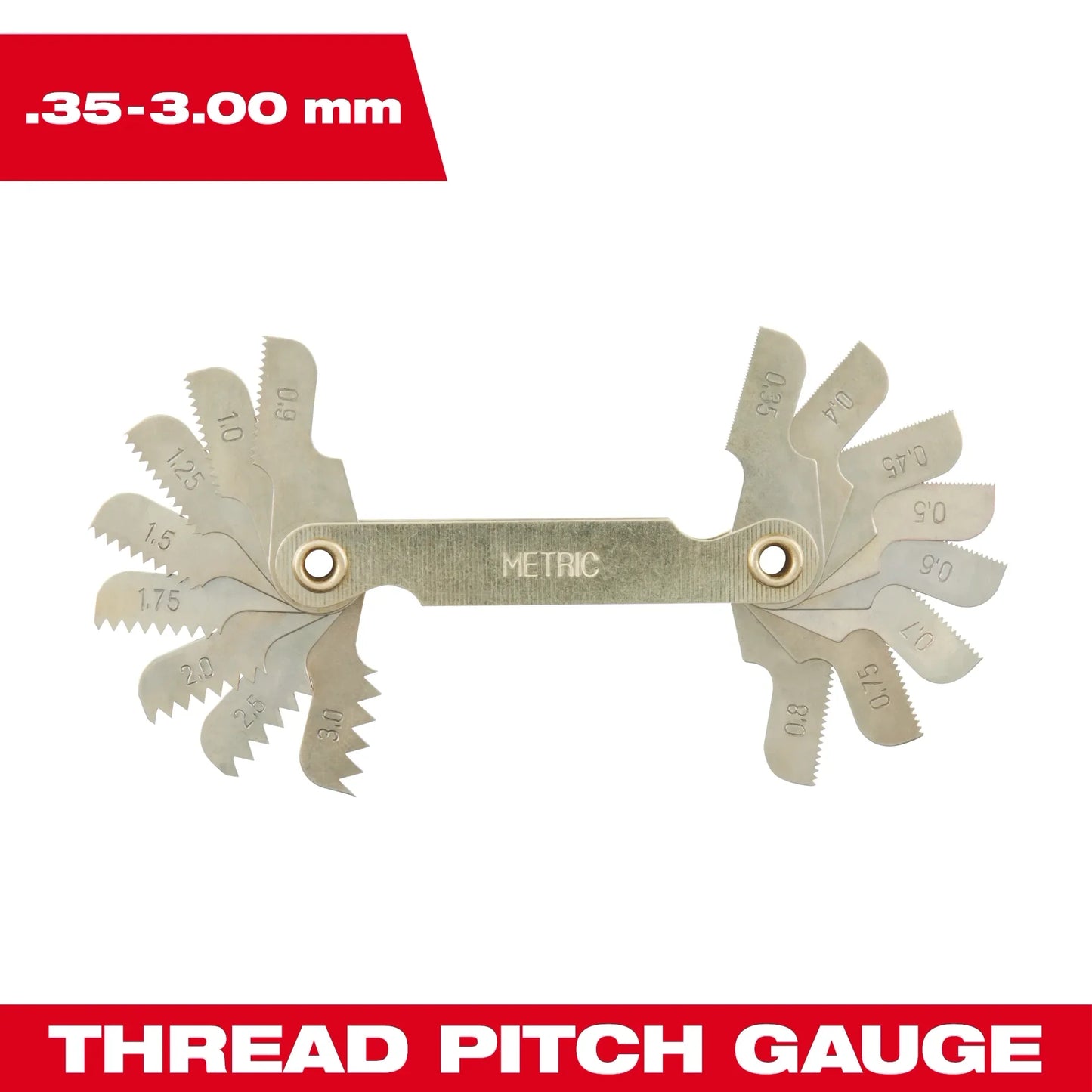 Milwaukee Tool 49-57-5012 0.35-3.00 mm Metric Thread Pitch Gauge, 1 EA