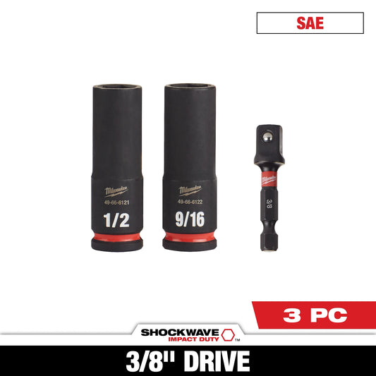 Milwaukee Tool 49-66-4417 3PC SHOCKWAVE™ Impact Duty 3/8" Drive SAE Deep 6 Point Socket Set, 1 ST