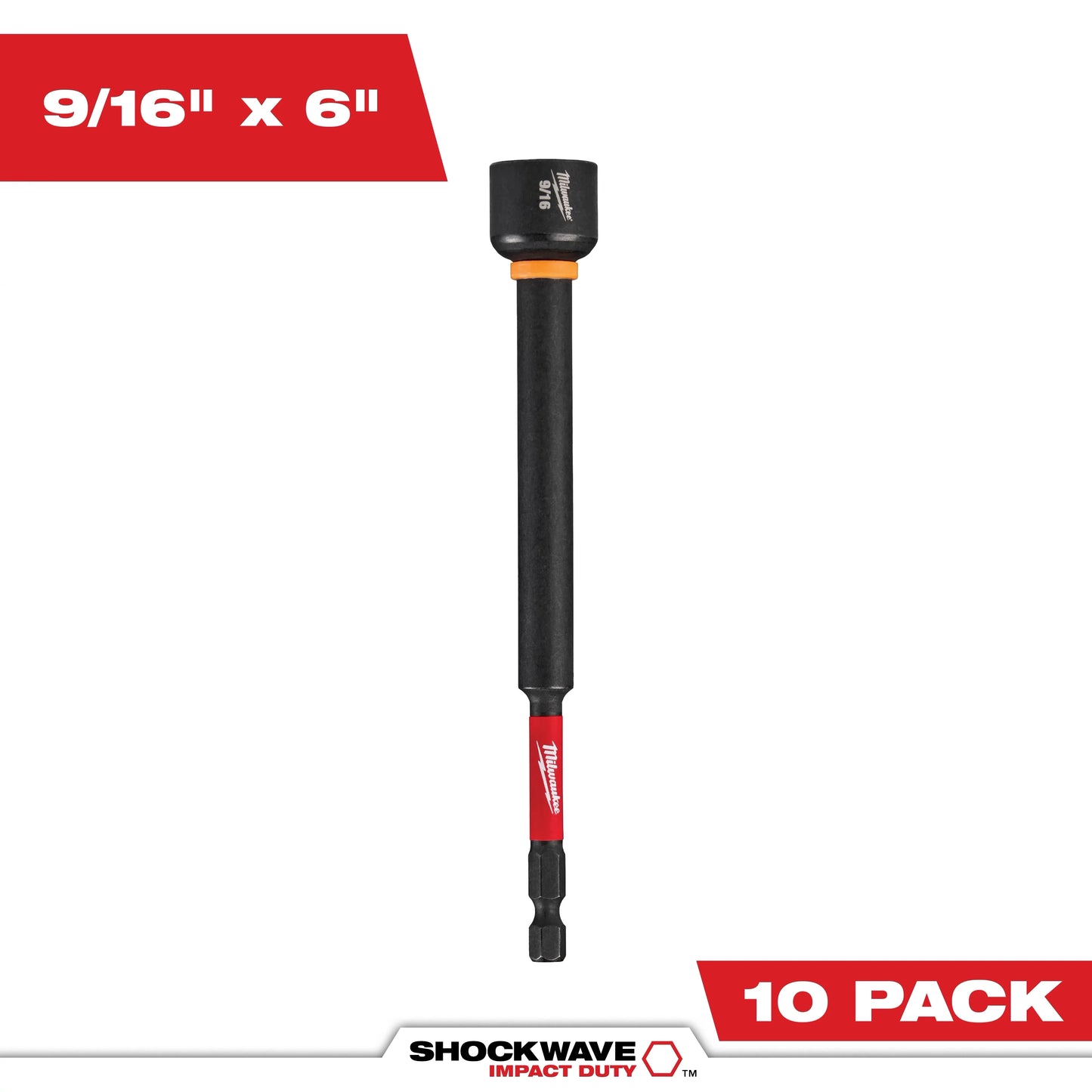 Milwaukee Tool 49-66-4688 SHOCKWAVE Impact Duty 9/16" x 6" Magnetic Nut Driver BULK 10, 10 EA/PK