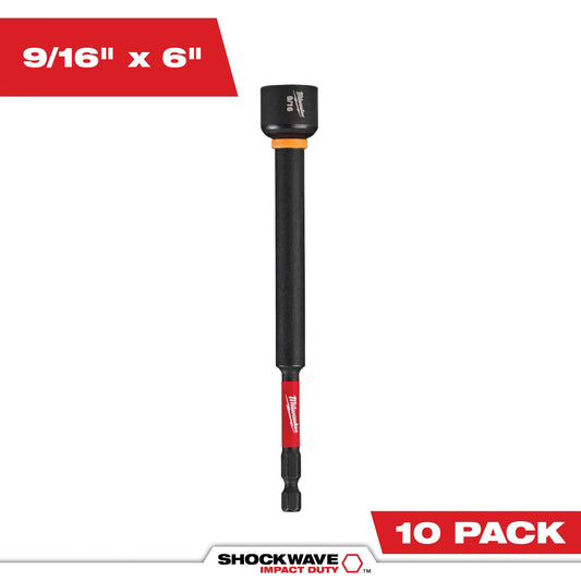 Milwaukee Tool 49-66-4688 SHOCKWAVE Impact Duty 9/16" x 6" Magnetic Nut Driver BULK 10, 10 EA/PK