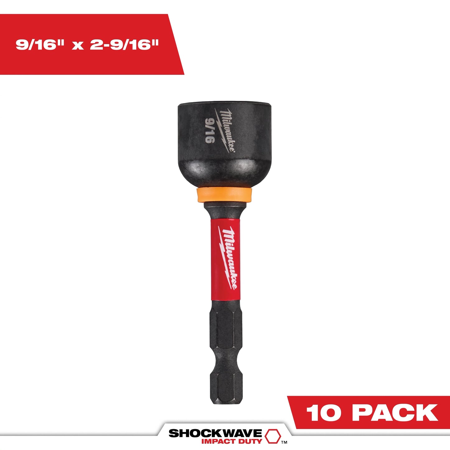 Milwaukee Tool 49-66-4738 SHOCKWAVE Impact Duty 9/16" x 2-9/16" Magnetic Nut Driver BULK 10, 10 EA/PK