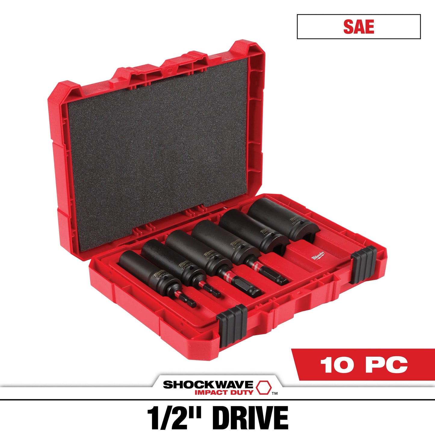 Milwaukee Tool 49-66-5125 10PC SHOCKWAVE™ Impact Duty Lineman's 2-in-1 12PT Socket Set, 1 EA