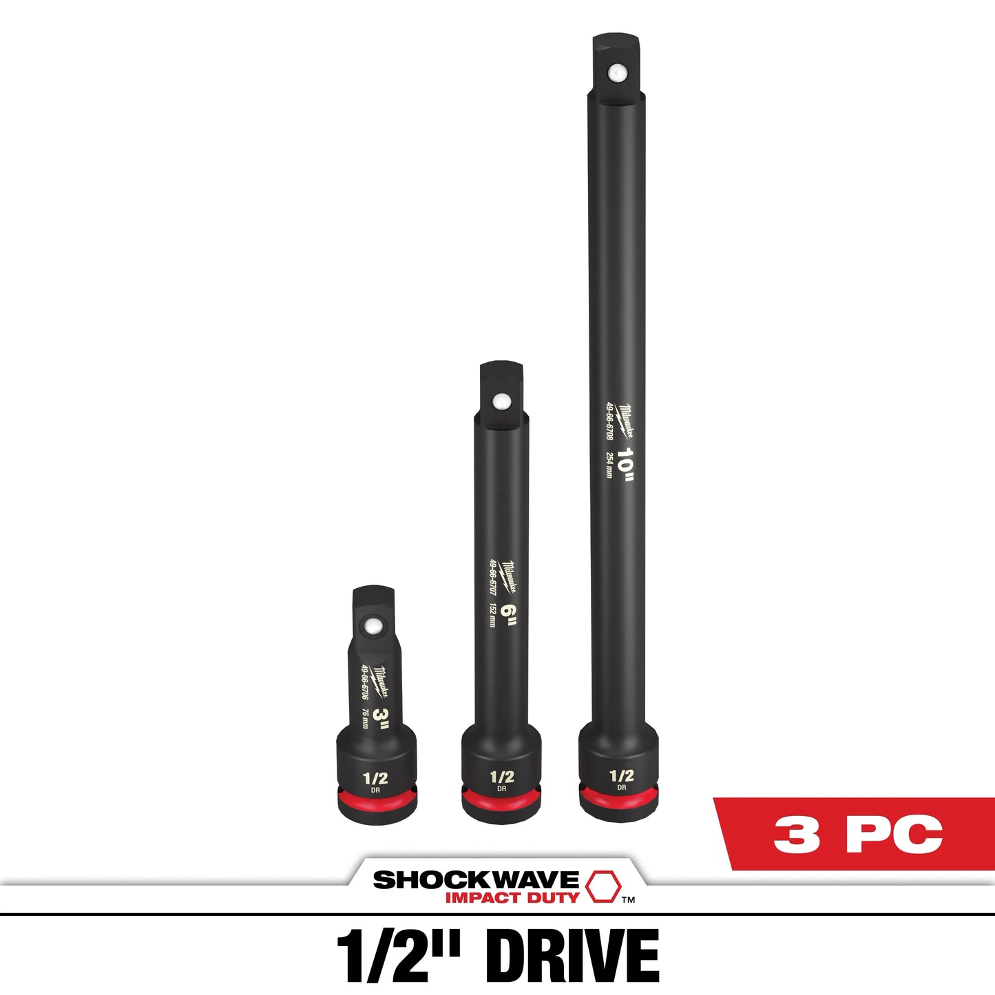 Milwaukee Tool 49-66-6715 3PC SHOCKWAVE™ Impact Duty 1/2"Drive Extension Set, 1 ST