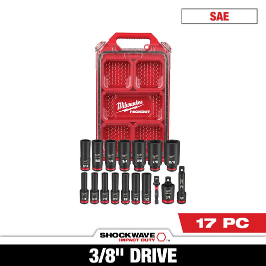 Milwaukee Tool 49-66-6800 17PC SHOCKWAVE™ Impact Duty Socket 3/8” Drive SAE Set with PACKOUT™, 1 ST