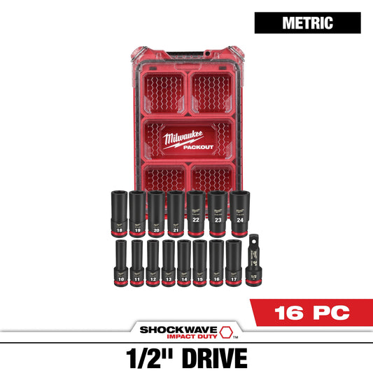 Milwaukee Tool 49-66-6803 16PC SHOCKWAVE™ Impact Duty Socket 1/2” Drive 16PC MM Set with PACKOUT™, 1 ST