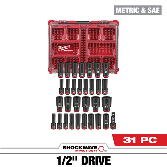 Milwaukee Tool 49-66-6806 31PC SHOCKWAVE™ Impact Duty Socket 1/2” Drive Set with PACKOUT™, 1 ST