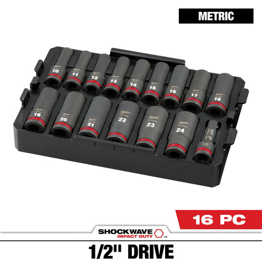Milwaukee Tool 49-66-6818 16PC SHOCKWAVE™ Impact Duty Socket 1/2” Drive MM TRAY Set, 1 ST
