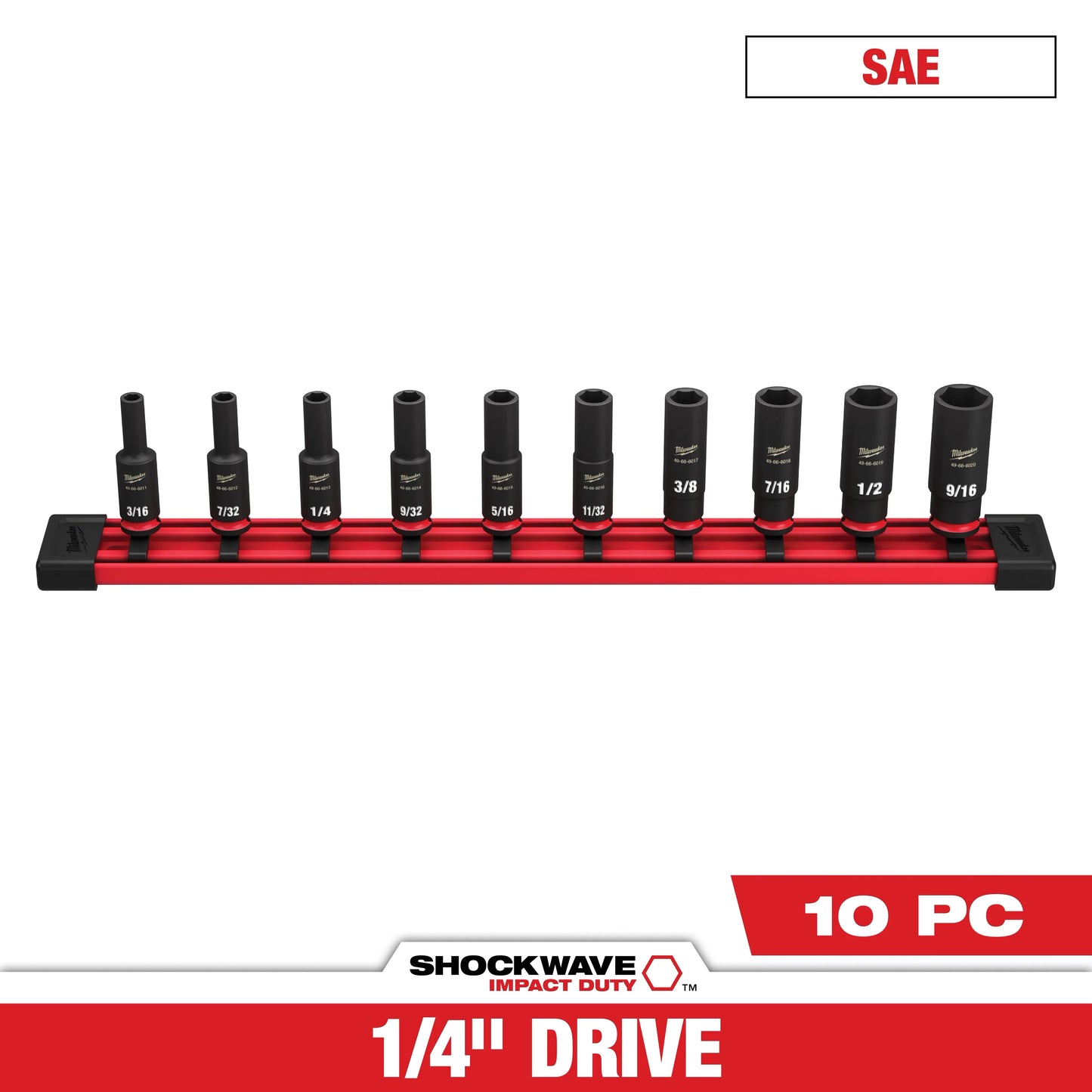 Milwaukee Tool 49-66-7001 10PC SHOCKWAVE™ Impact Duty SAE Deep 6 Point Socket Set, 1 ST
