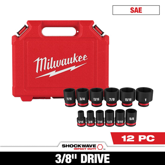 Milwaukee Tool 49-66-7005 12PC SHOCKWAVE™ Impact Duty 3/8" Drive SAE Standard 6 Point Socket Set, 1 ST