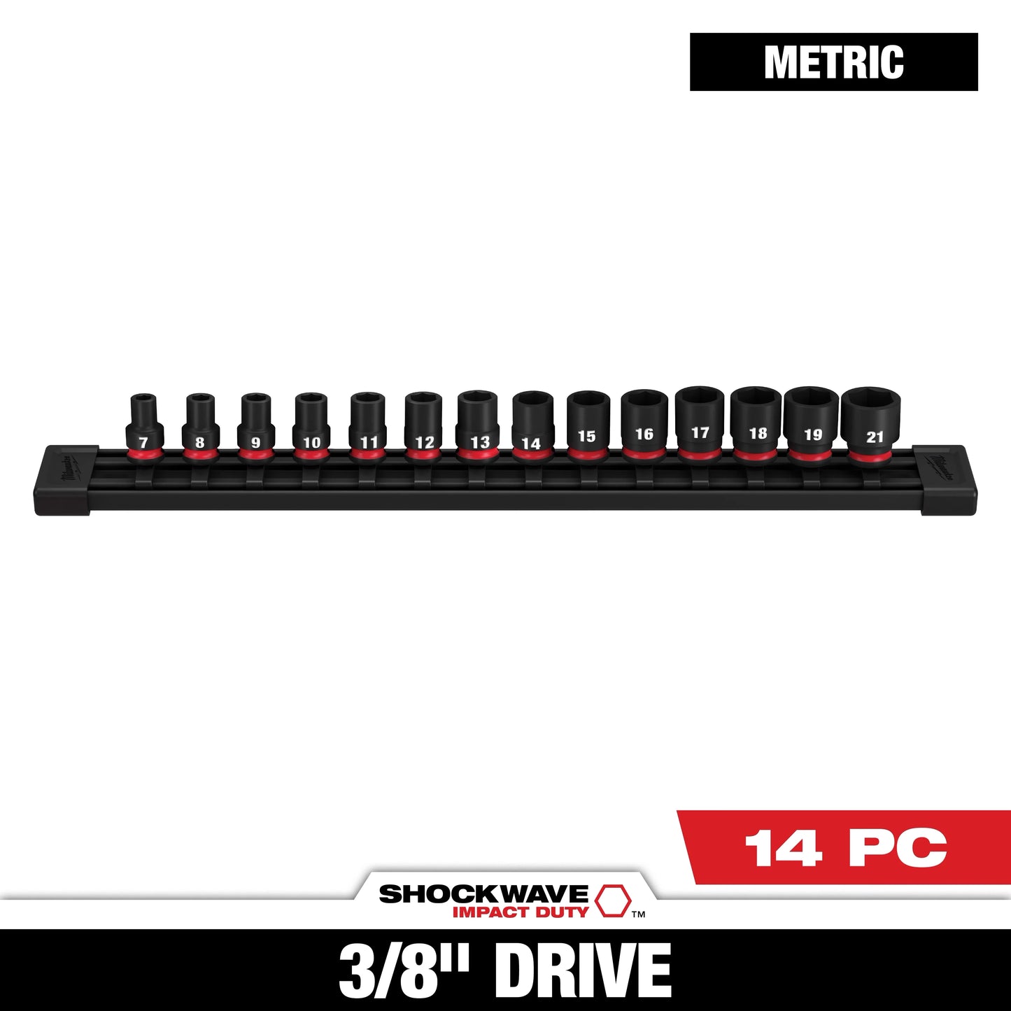 Milwaukee Tool 49-66-7007 14PC SHOCKWAVE™ Impact Duty 3/8" Drive Metric Standard 6 Point Socket Set, 1 ST