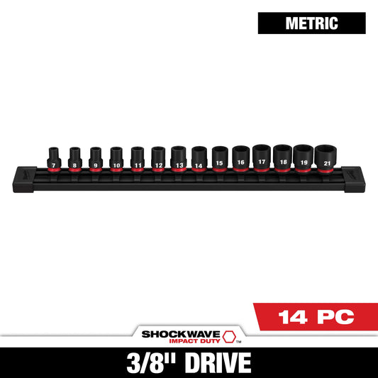 Milwaukee Tool 49-66-7007 14PC SHOCKWAVE™ Impact Duty 3/8" Drive Metric Standard 6 Point Socket Set, 1 ST