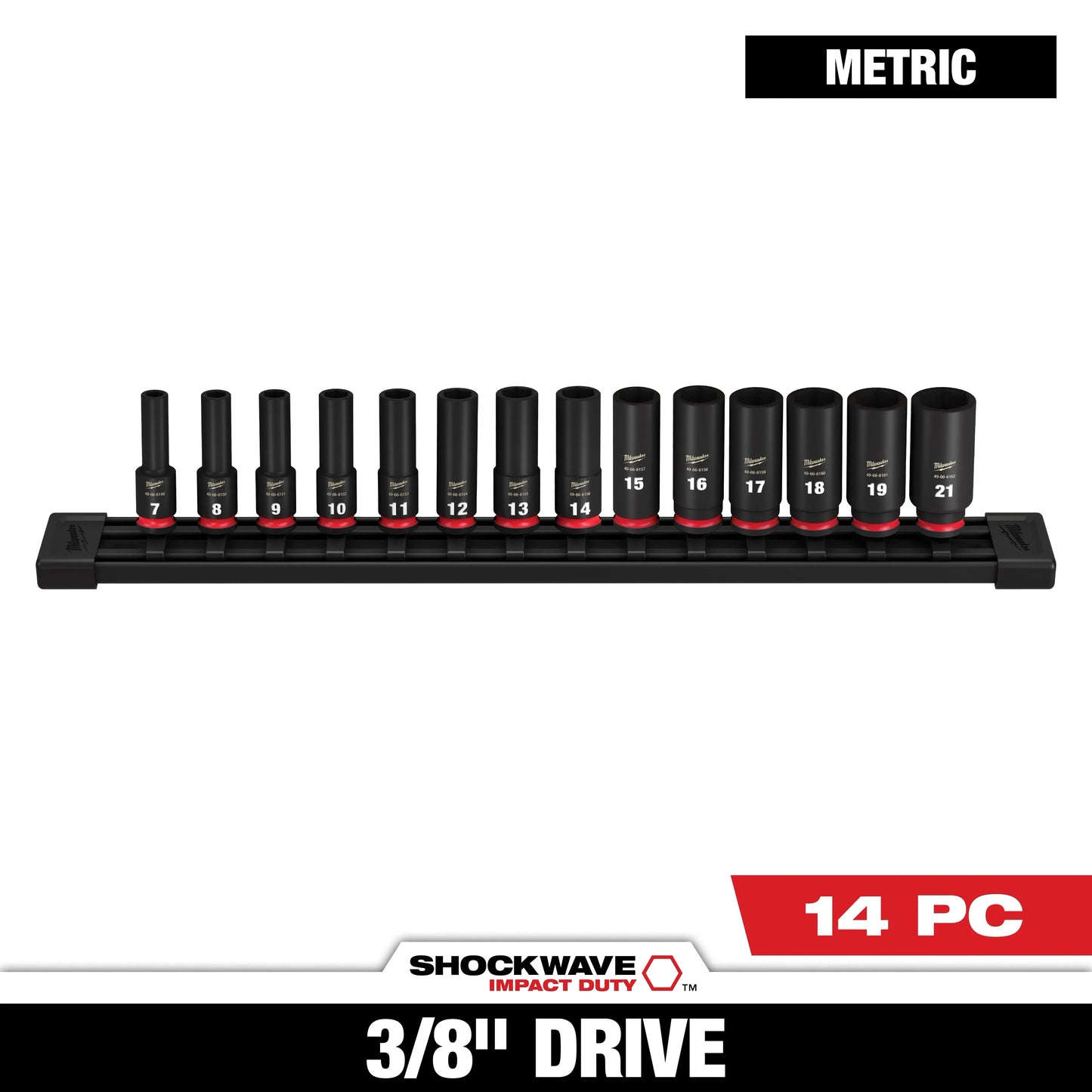 Milwaukee Tool 49-66-7008 14PC SHOCKWAVE™ Impact Duty 3/8" Drive Metric Deep 6 Point Socket Set, 1 ST