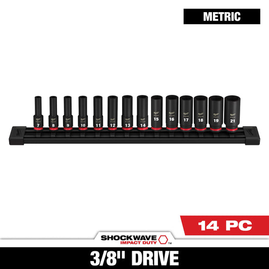 Milwaukee Tool 49-66-7008 14PC SHOCKWAVE™ Impact Duty 3/8" Drive Metric Deep 6 Point Socket Set, 1 ST