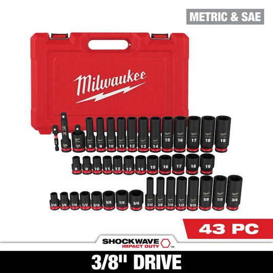 Milwaukee Tool 49-66-7009 43PC SHOCKWAVE™ Impact Duty 3/8" Drive SAE & Metric Deep 6 Point Socket Set, 1 ST