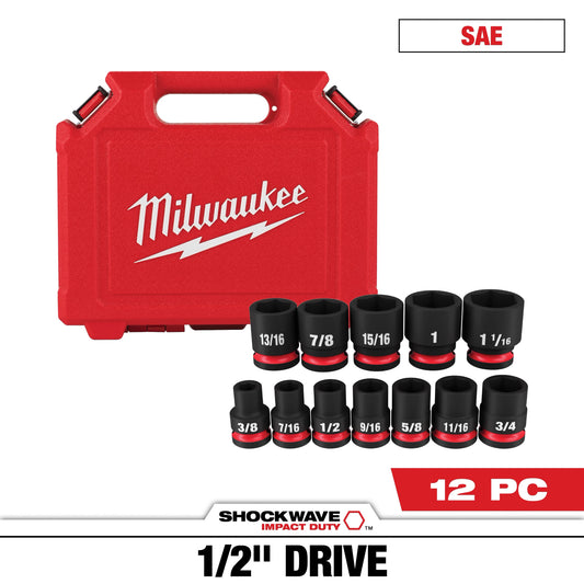 Milwaukee Tool 49-66-7010 12PC SHOCKWAVE™ Impact Duty 1/2" Drive SAE Standard 6 Point Socket Set, 1 ST