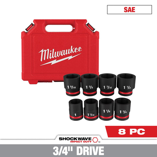 Milwaukee Tool 49-66-7017 8PC SHOCKWAVE™ Impact Duty 3/4" Drive SAE Standard 6 Point Socket Set, 1 ST