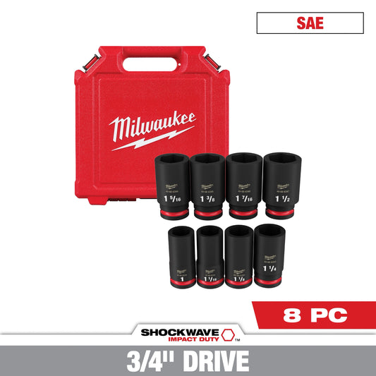 Milwaukee Tool 49-66-7018 8PC SHOCKWAVE™ Impact Duty 3/4" Drive SAE Deep 6 Point Socket Set, 1 ST
