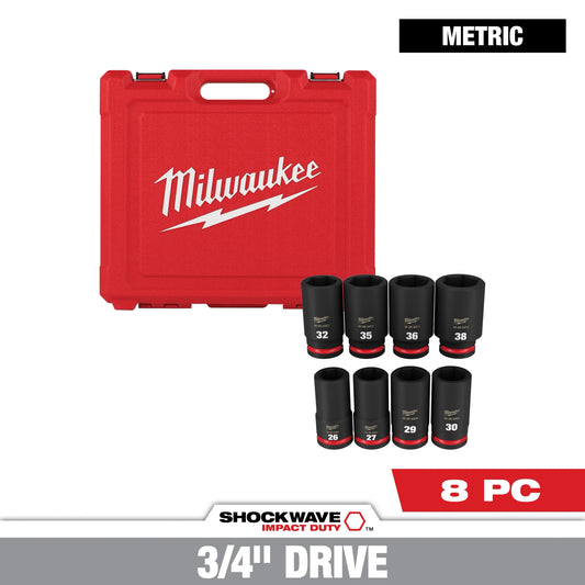 Milwaukee Tool 49-66-7020 8PC SHOCKWAVE™ Impact Duty 3/4" Drive Metric Deep 6 Point Socket Set, 1 ST