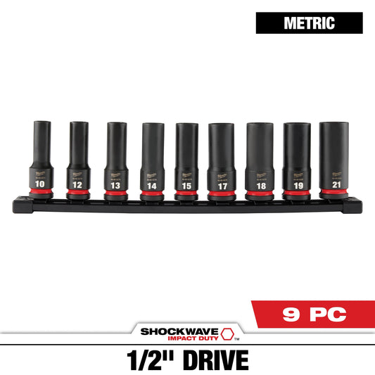 Milwaukee Tool 49-66-7032 9PC SHOCKWAVE™ Impact Duty 1/2" Drive Metric Deep 6 Point Socket Set, 1 ST