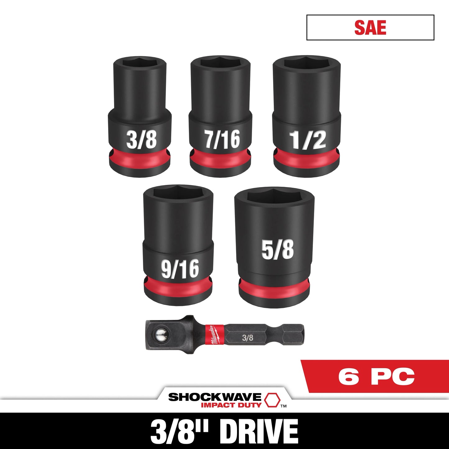 Milwaukee Tool 49-66-7035 6PC SHOCKWAVE™ Impact Duty 3/8" Drive SAE Standard Socket Set, 1 ST