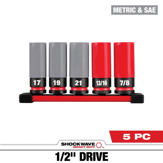 Milwaukee Tool 49-66-7831 SHOCKWAVE™ Impact Duty 1/2 Drive SAE & Metric 5PC Lug Nut Wheel Socket Set, 1 ST